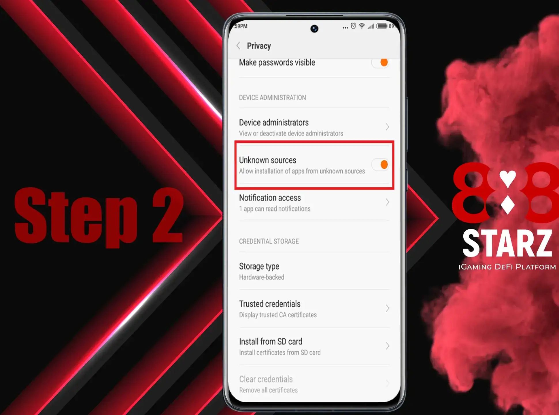Deuxième étape : Paramètres de l'appareil